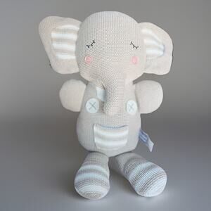 Theodore Elephant Living Textiles Knitted Gray Plush Rattle 14” Baby Toddler